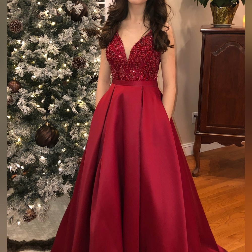 Envious Couture Red Jeweled Prom Dress